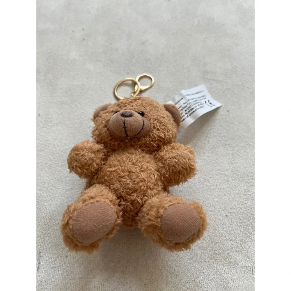 Brown Plush Teddy Bear Keychain Gold Tone Clip Backpack Charm Accessory New